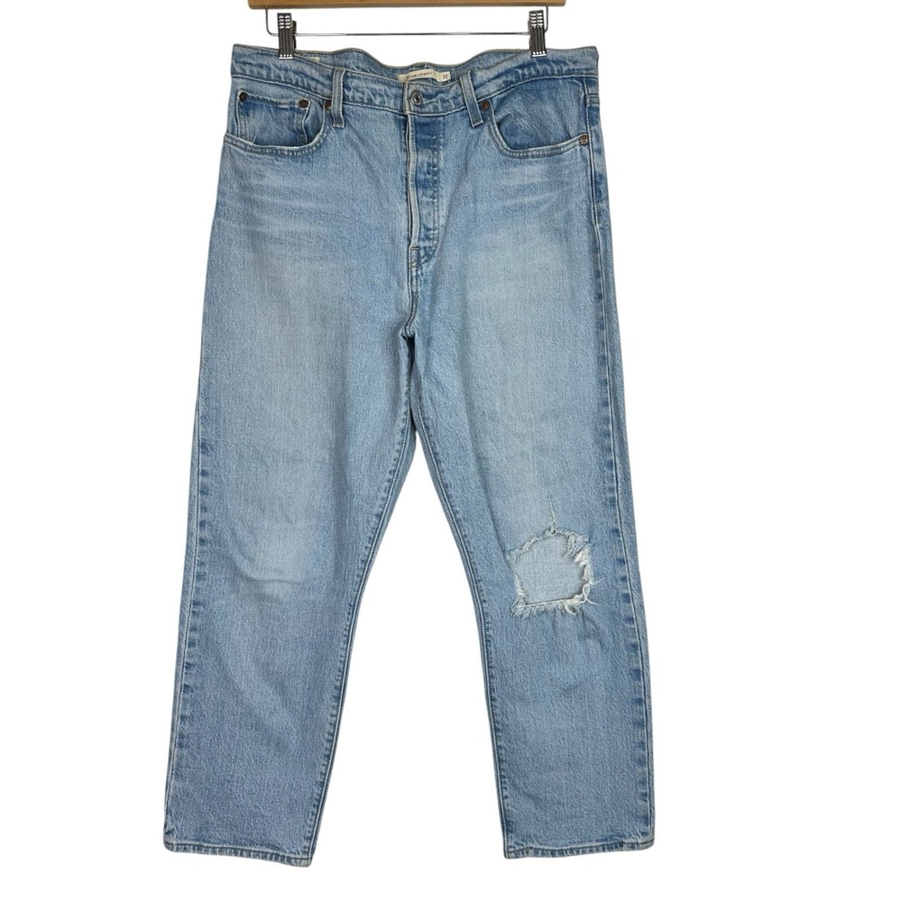 Levi's Premium Big E Wedgie Straight Jeans Women 32 Light Wash Distressed